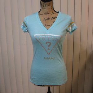 NWT Guess aqua green logo Miami graphic t shirt top XS extra small